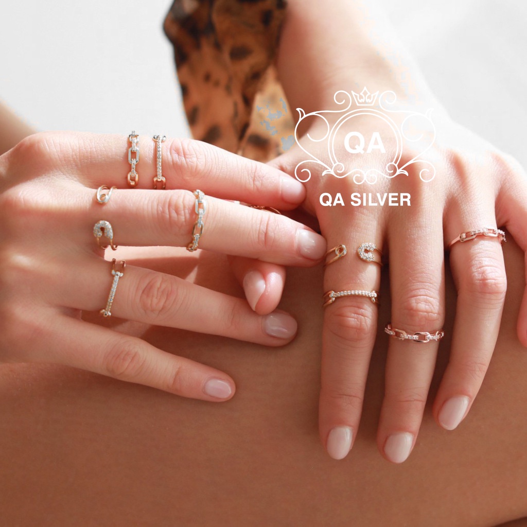 Nhẫn bạc 925 ba tầng khắc chữ nữ S925 LOVE YOU FLATTER ME QA SILVER Ring RI230502