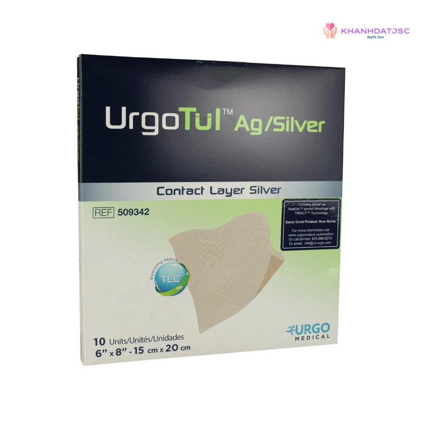 Gạc lưới Urgotul Ag/Silver Lipido-colloid tiếp xúc với lớp tẩm muối bạc giúp nhanh lành vết thương nhiễm trùng