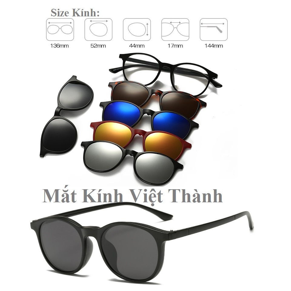mắt kính râm cận 5 trong 1 gọng kính cận nam nữ đa năng 5 in 1