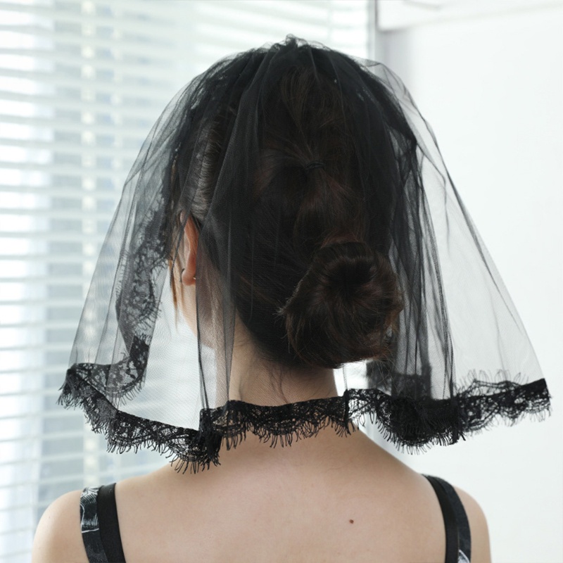 Mạng Che Mặt Cô Dâu Bằng Vải Tuyn Màu Đen Kèm Lược 1 Tầng
