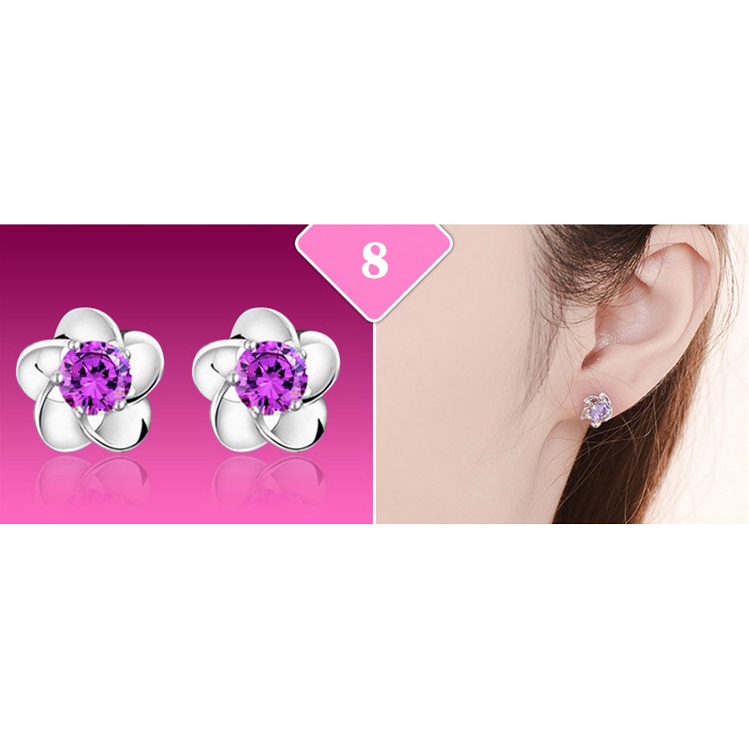 S925 Hoa Tai Mạ Bạc Hình Cỏ Ba Lá Đính Đá Thời Trang Cho Nữ Nhiều Màu