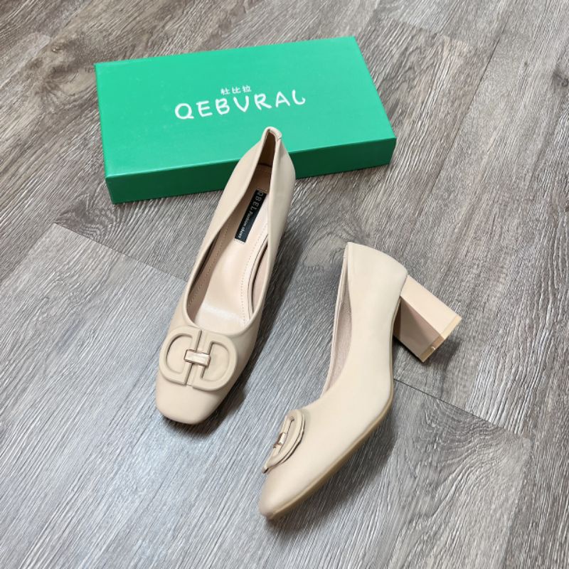 x Giày Cao Gót 7p QBEY Khoá DD Gót Vuông Da Thật Siêu Mềm Fullbox Cao Cấp
