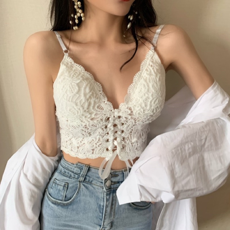 Áo hai dây phối ren có đệm ngực thiết kế mặc ngoài/mặc lót trong phong cách Pháp /croptop sexy Bra02