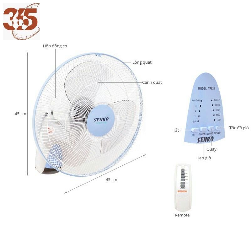 Quạt Treo Tường Điều Khiển Từ Xa SENKO TR1628