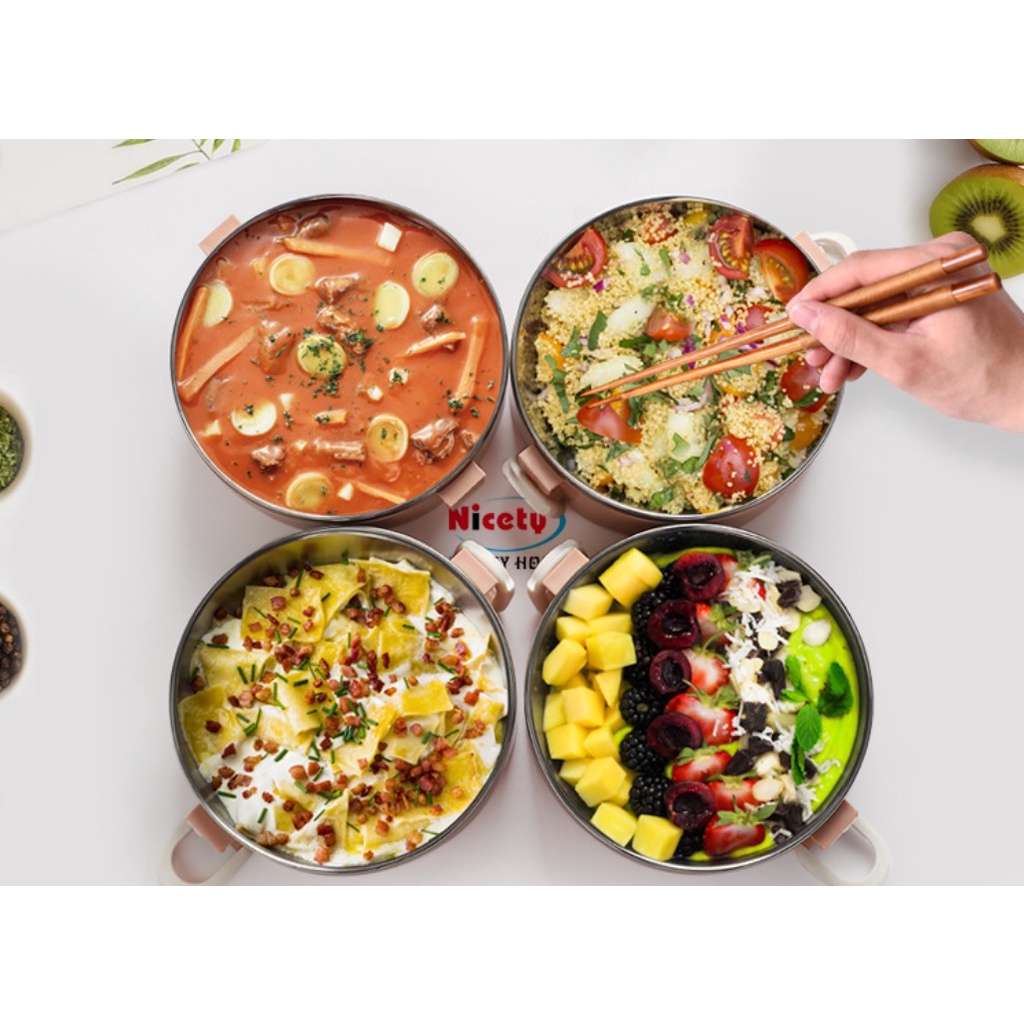 Hộp Đựng Cơm Văn Phòng Lúa Mạch 4 Tầng Lõi Inox Giữ Nhiệt Siêu Tiện Lợi  - Cặp Lồng Cà Mên Chất Liệu Lúa Mạch Cao Cấp