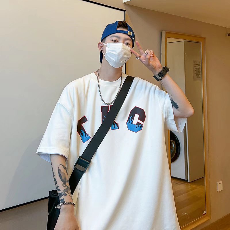 Áo Thun Tay Ngắn Dáng Rộng In Chữ Phong Cách Hip Hop Hàn Quốc Thời Trang Mùa Hè Cho Nam Size M-8XL