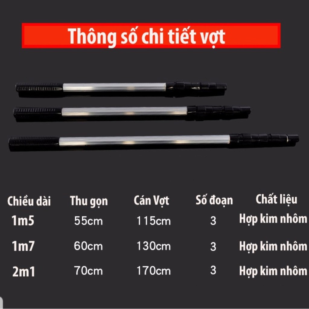 Vợt Cá Gấp Gọn Vành Tròn nhôm 1m5 - 2m1