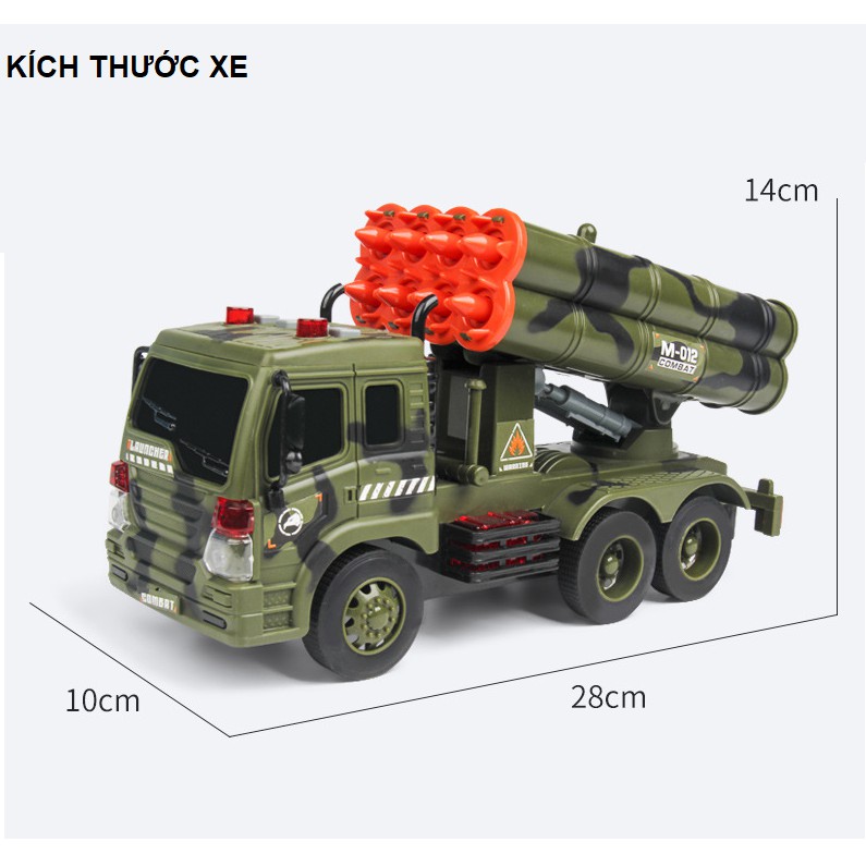 Mô hình xe ô tô quân đội đồ chơi trẻ em tỉ lệ 1:16 - xe có đèn và âm thanh chạy bằng đẩy trớn
