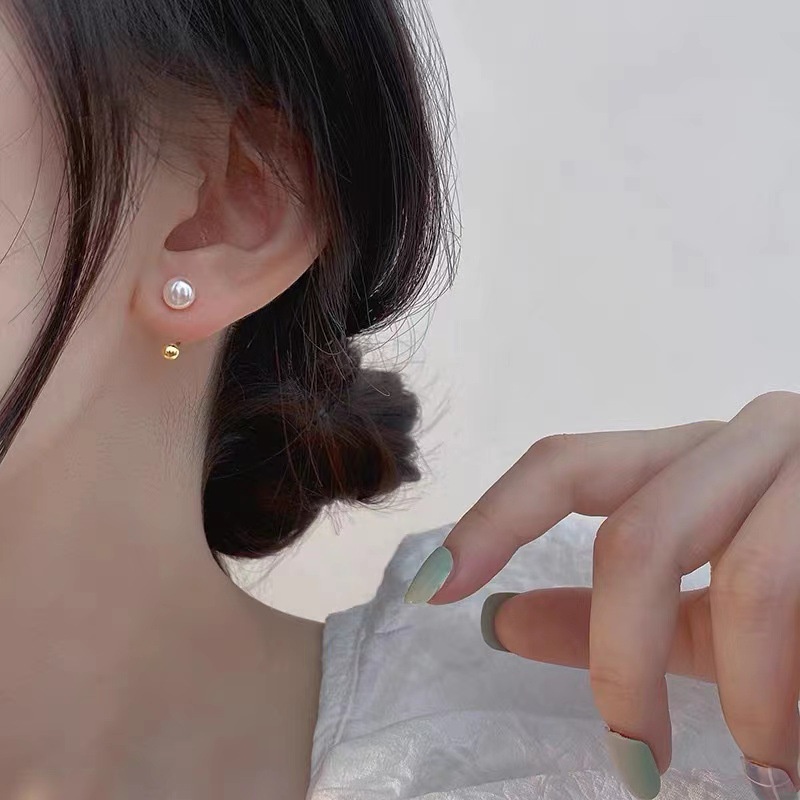 Khuyên tai nữ bạc 925 cao cấp đính ngọc trai nhân tạo chốt bi Bông tai bạc S925