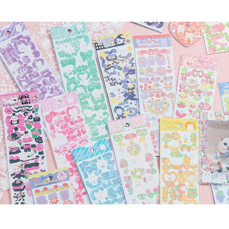 Miếng Dán pvc Màu laser Chống Thấm Nước Họa Tiết Thỏ Dễ Thương Trang Trí diy