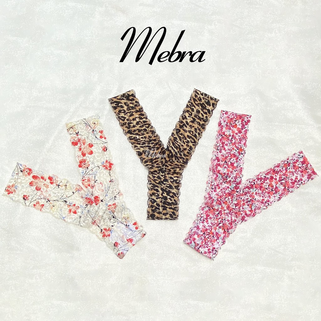 Quần lót ren hoa lọt khe kiểu chữ Y thương hiệu Mebra, thiết kế sexy, chất ren mềm, co giản, thấm hút tốt, không gấp nếp