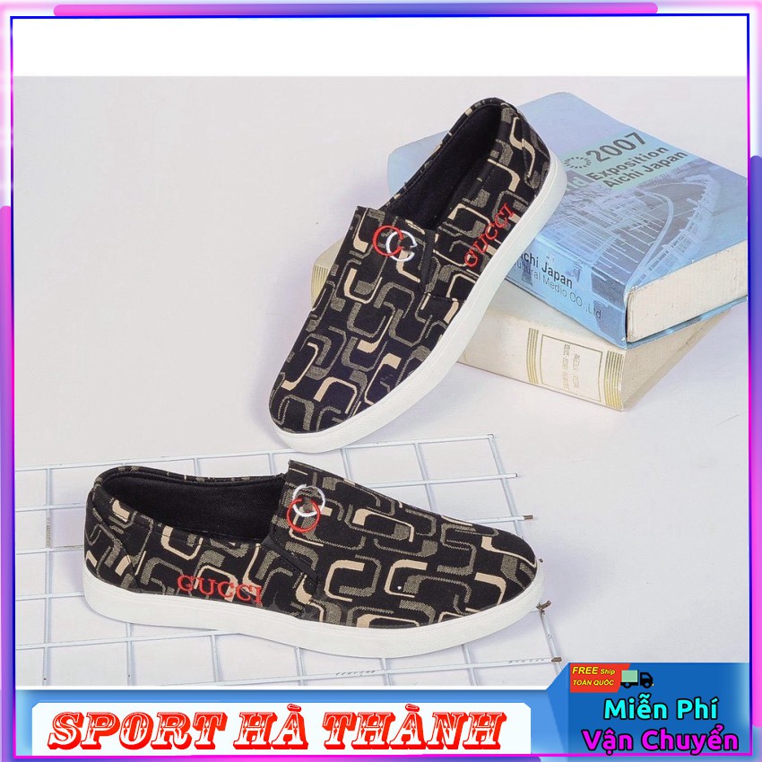 Giày lười vải nam thời trang - GGG đen đế trắng