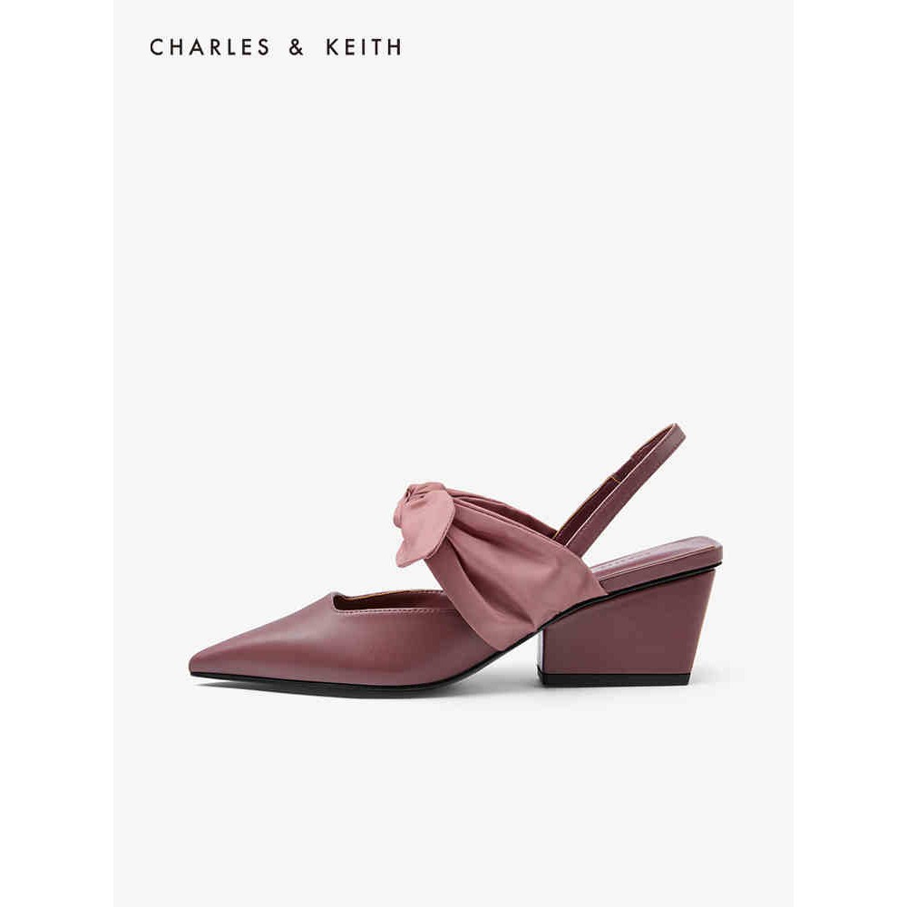 [CHARLES & KEITH Slingback Giày nữ xu hướng mùa xuân nơ bản lớn gót vuông