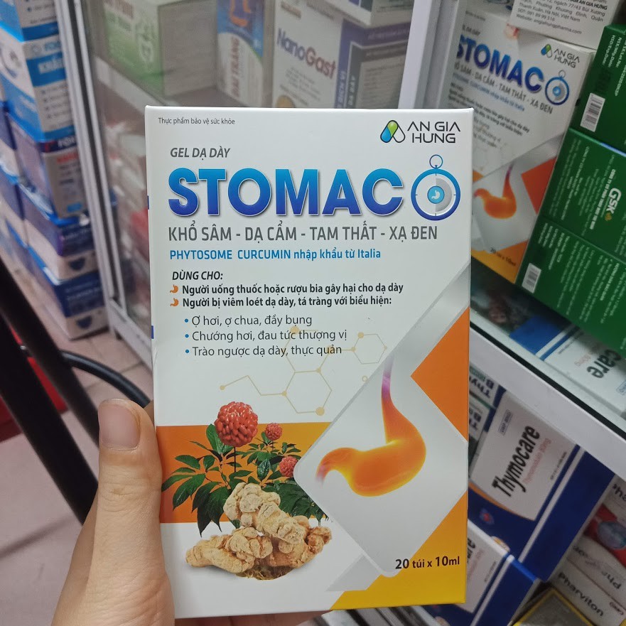 Gel dạ dày STOMACO Phytosome Curcumin ( khổ sâm, dạ cẩm, tam thất, xạ đen) hộp 20 gói