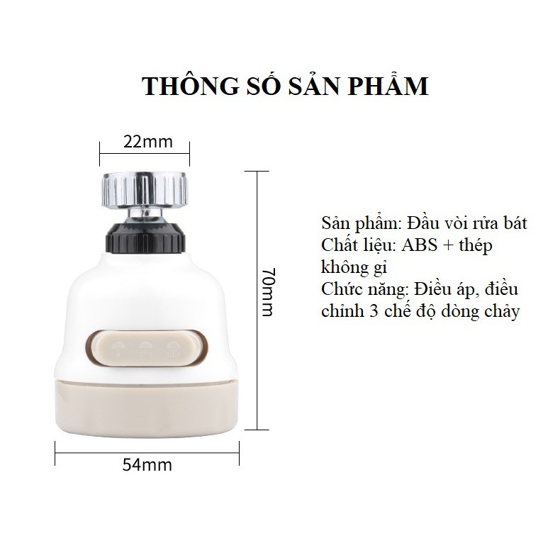 Vòi Nước Tăng Áp lực Cho Bồn Rửa Chén,Bồn Rửa Tay Xoay 360 - Vời Rửa Bát 3 Tốc Độ