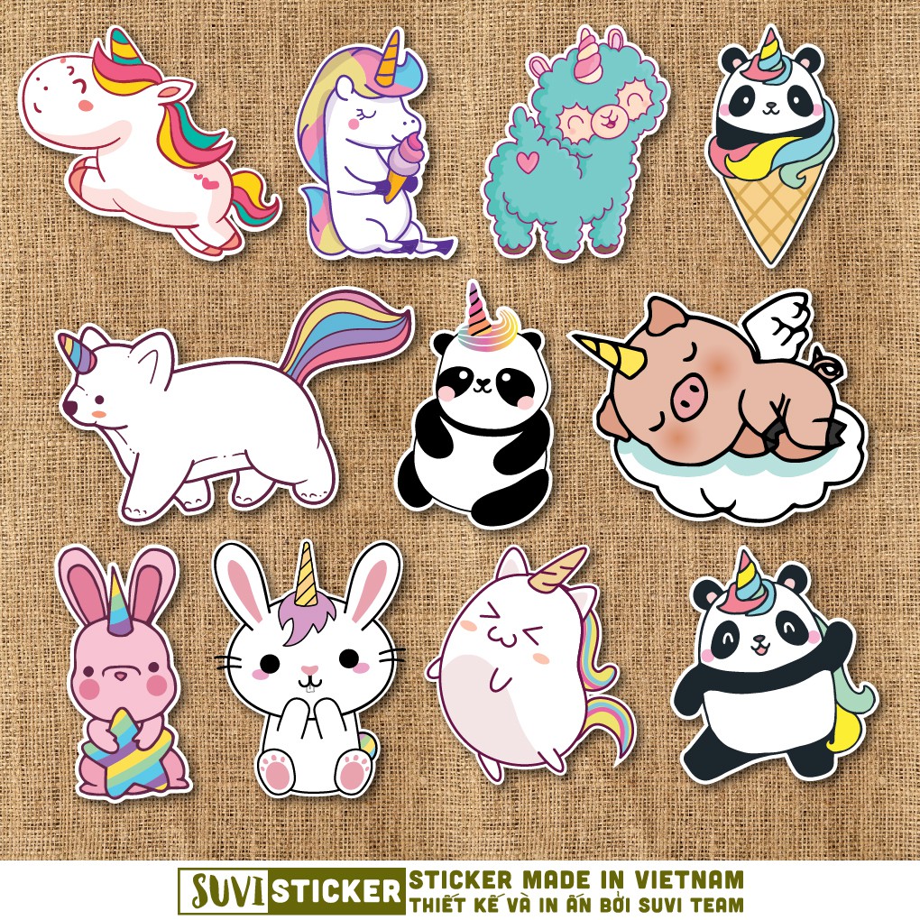 50 Sticker Animal Unicorn chống nước sticker dán laptop, điện thoại, đàn guitar, mũ bảo hiểm, vali. MSP: A01
