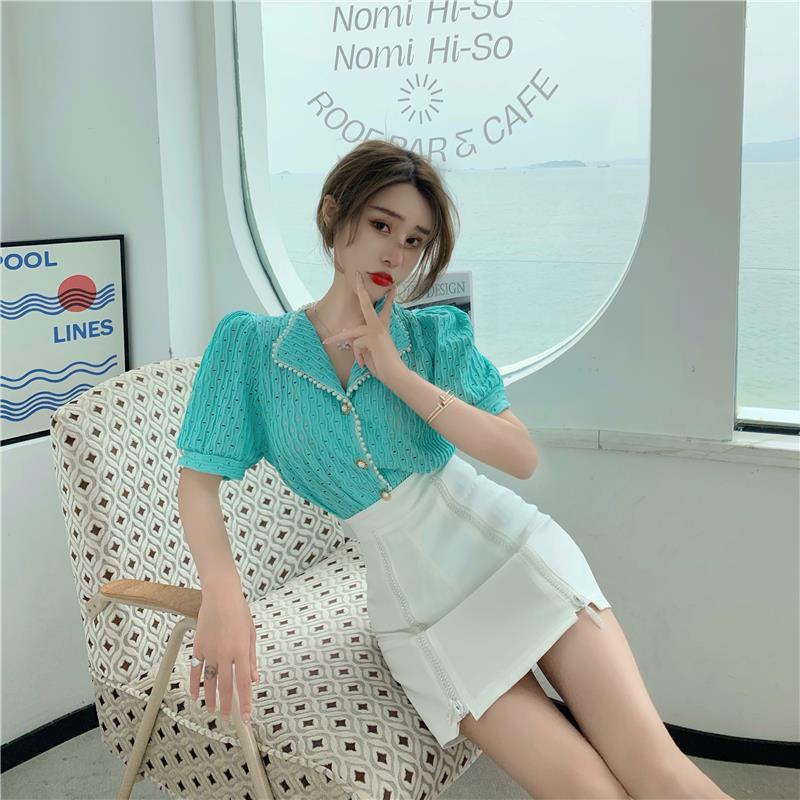 Áo Thun polo Tay Phồng Đính Hạt Phong Cách Phương Tây Thời Trang Mùa Hè Mới Cho Nữ
