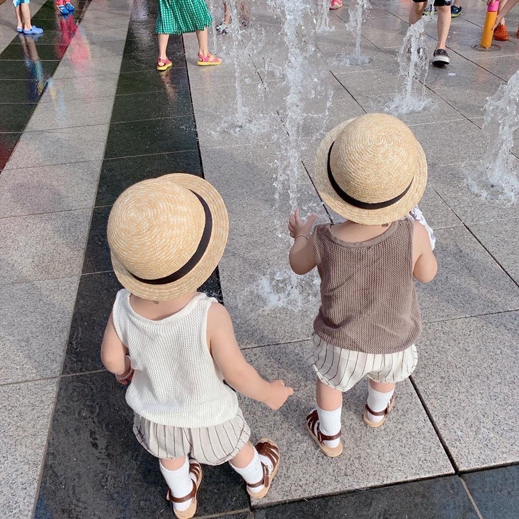 Mũ cói cho bé trai bé gái có dây buộc phù hợp cho bé từ 1-3 tuổi