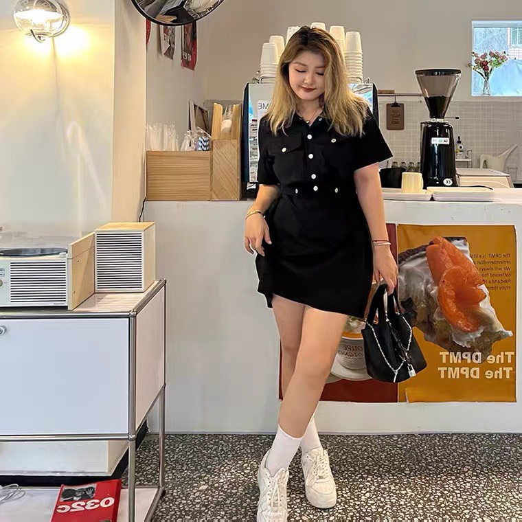 [bigsize 55-100kg] Váy kaki 2 khuy chiết eo tôn dáng