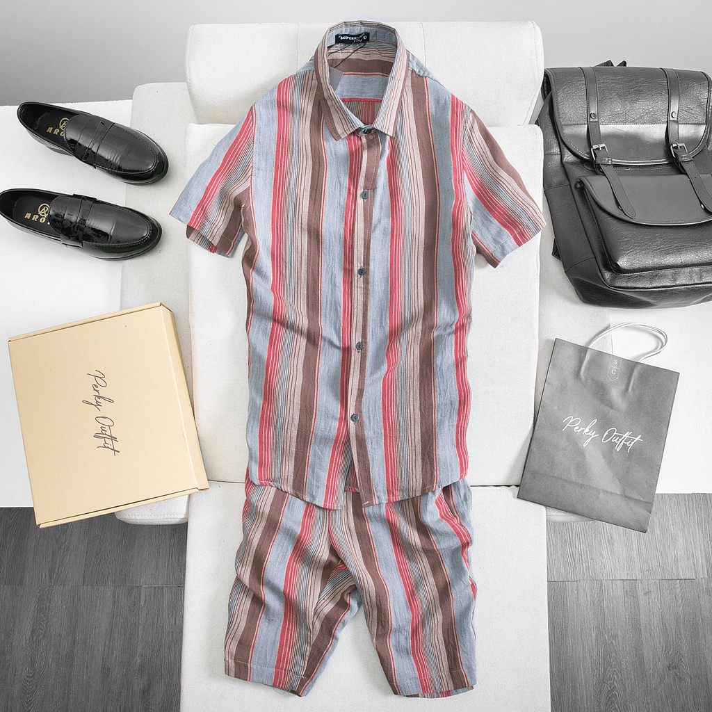 Bộ Nam Hoạ Tiết Kẻ BMH002 - Chất liệu đũi sợi tự nhiên thoáng mát thấm hút mồi tốt - SC Perky Outfit