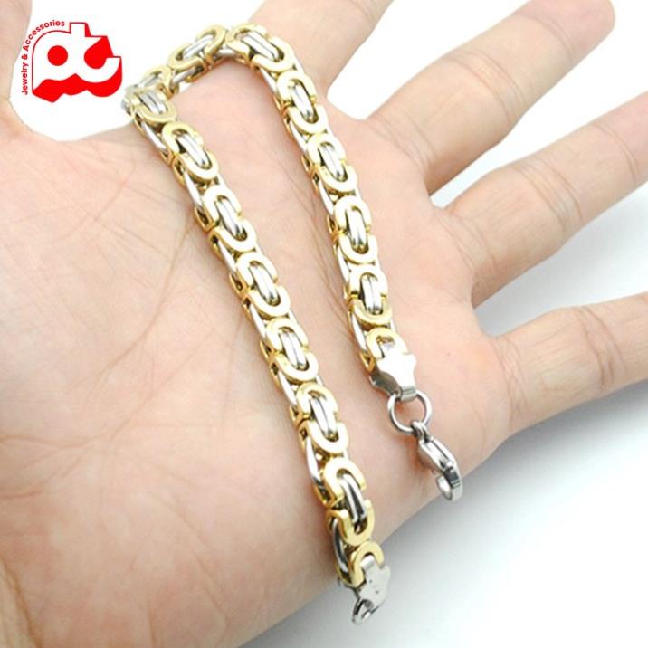 Lắc tay titan nam cao cấp đẹp sang trọng thép không gỉ kiểu ziczac PT JEWELRY màu trắng mạ vàng cách điệu PTLTNA80