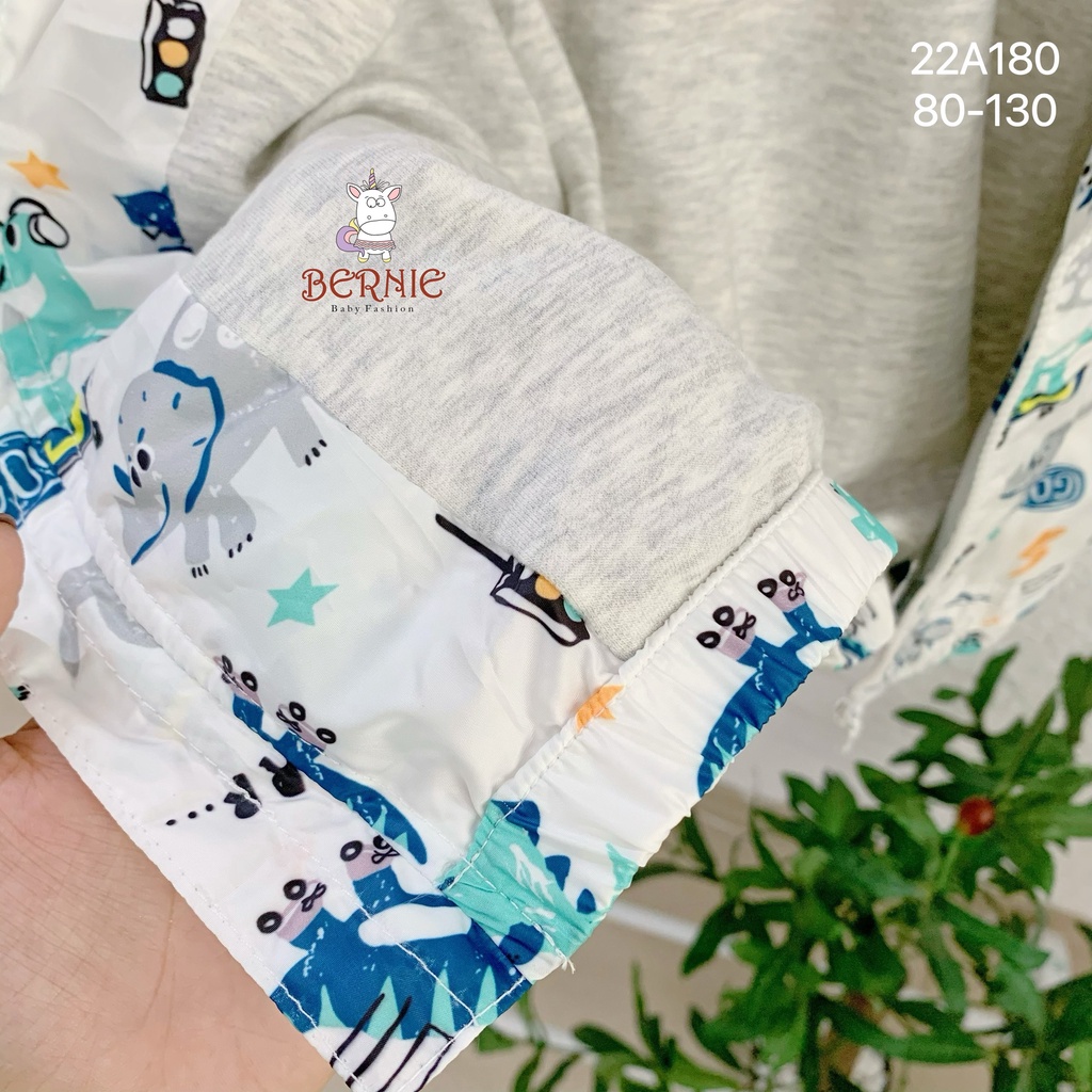 Áo khoác gió unisex 2 lớp cho bé, áo khoác dù bé trai bé gái hàng thiết kế Bernie