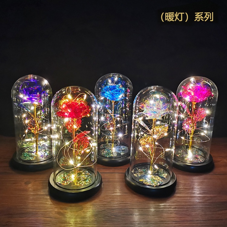 Hoa Hồng Vĩnh Cửu Được Bảo Quản Trong Hộp Kính Thủy Tinh Gắn Đèn LED