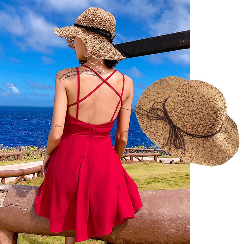 Mũ nón cói mềm đi biển nữ vành rộng dây nơ đan móc thủ công độc đáo phong cách vintage– LOPDOP OFFICAL