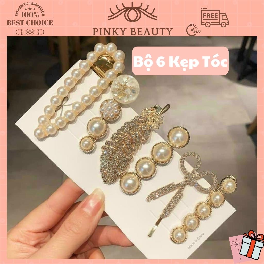Set 6 Kẹp Tóc Đính Đá Ngọc Trai Nhân Tạo Phong Cách Tiểu Thư Hàn Quốc Xinh Xắn Cá Tính Cho Nữ - Pinky Beauty