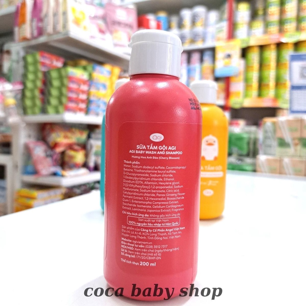 Sữa tắm gội 2 in 1  AGI 200ml hương thơm dịu nhẹ an toàn cho bé