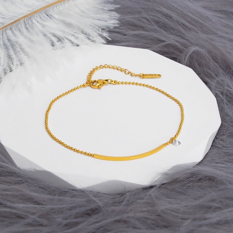 Lắc chân thép titan 18k không phai màu đính hạt tròn thời trang