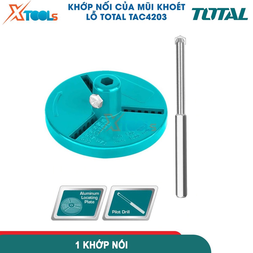 Khớp nối của mũi khoét lỗ TOTAL TAC4203, gồm 1 đế nhôm định &amp; 1 khớp nối, giữ mũi khoét gỗ chắc chắn -CHÍNH HÃNG-XTOOLS