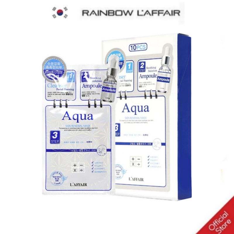 Combo sữa rửa mặt, ampoule, mặt nạ Rainbow L'affair dưỡng cho da khô Aqua 28ml