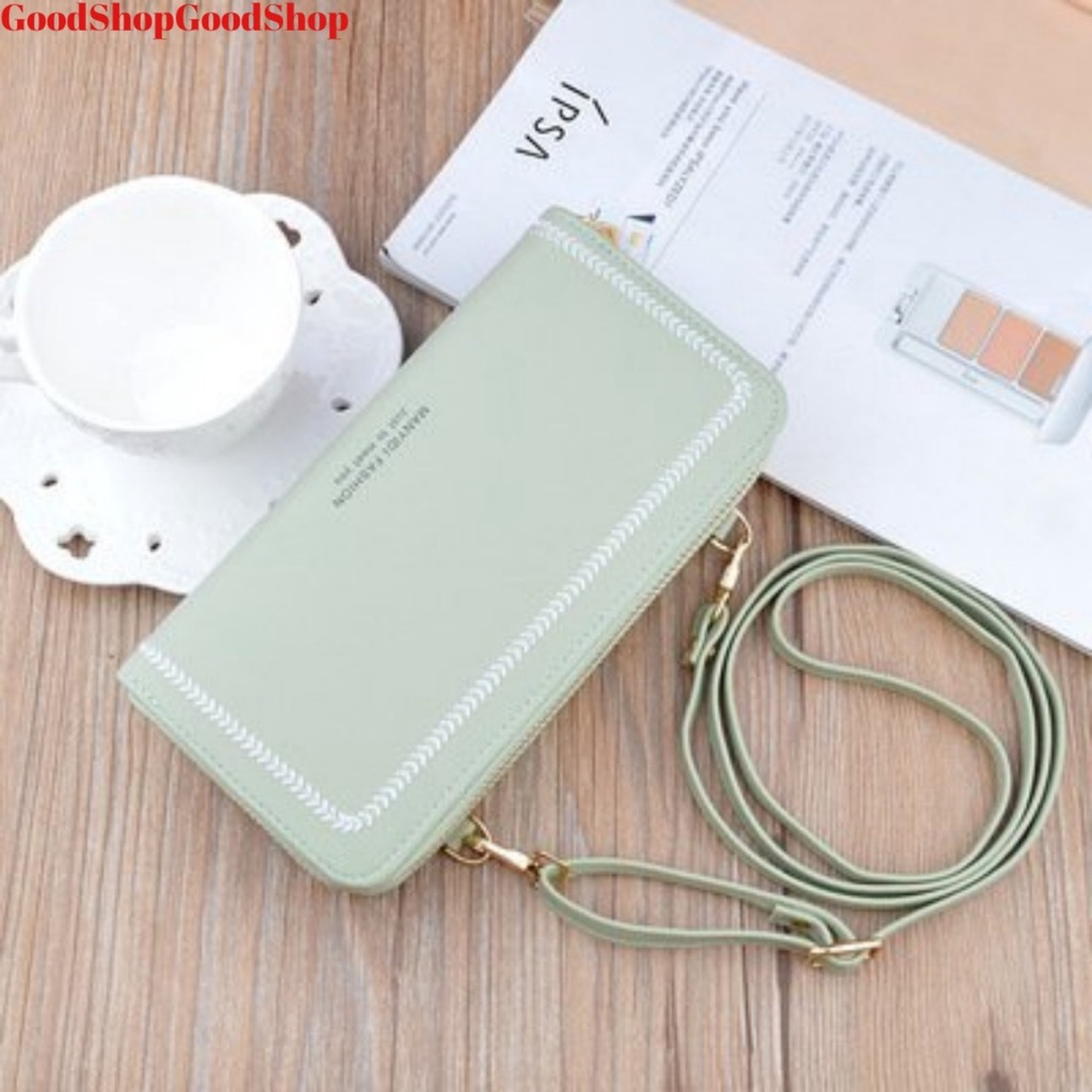 Ví nữ dài cầm tay kèm dây đeo chéo, đeo vai NEW-0032 kiểu dáng 2 khóa kéo tiện dụng chất liệu da cao cấp, bền đẹp