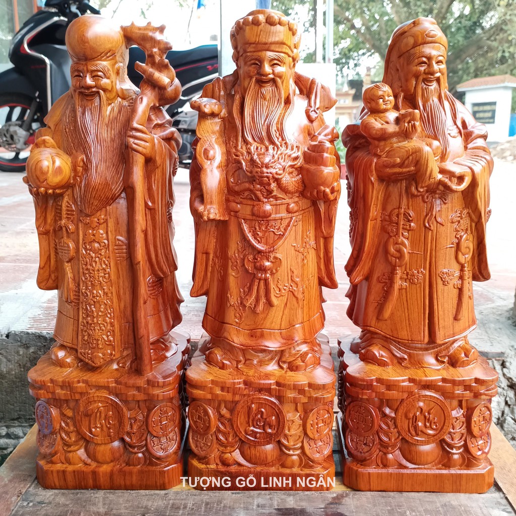 Bộ tượng Tam đa phúc lộc thọ cao 40 cm gỗ hương