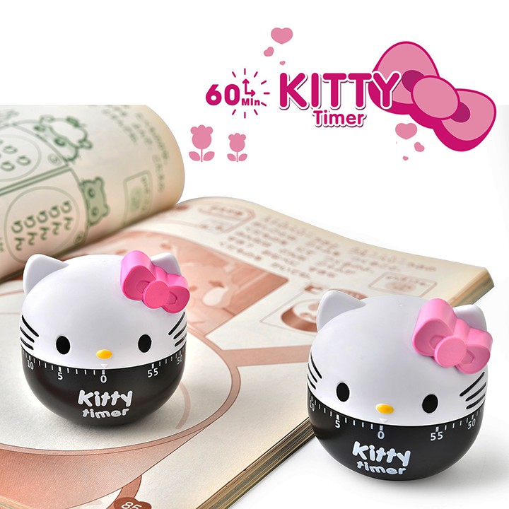 HCm - Đồng hồ cơ hẹn giờ báo thức làm bếp, nấu nướng hình mèo Kitty kute dễ thương