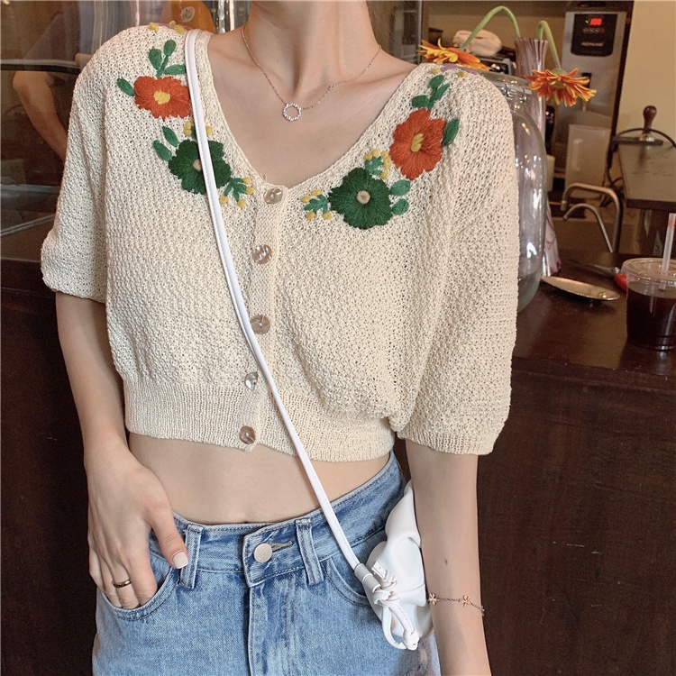 SUXI Áo Dệt Kim Tay Ngắn Phong Cách Vintage Thời Trang Mùa Hè Cho Nữ