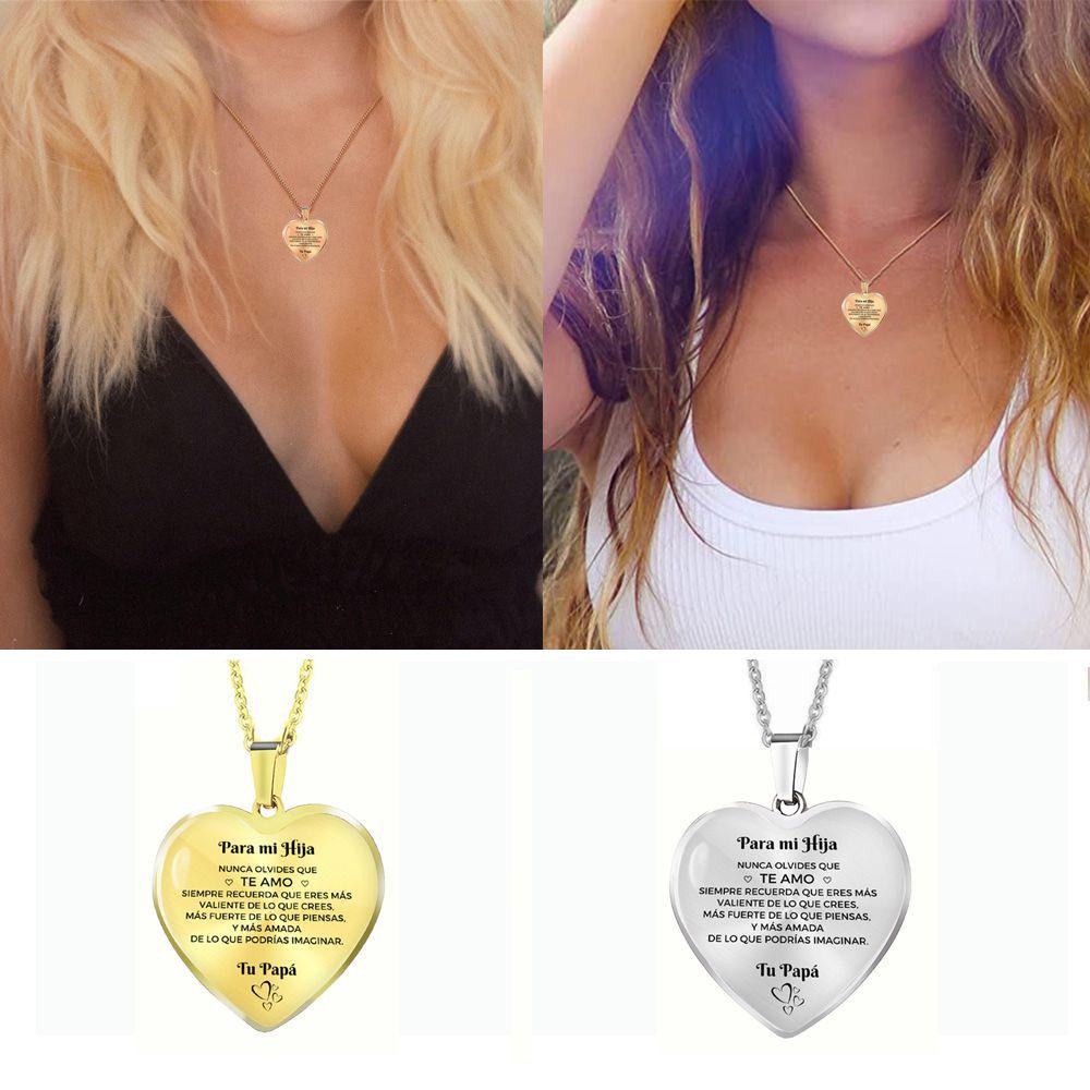 Vòng cổ Mặt Trái Tim Khắc Chữ To My Daughter Son Tây Ban Nha