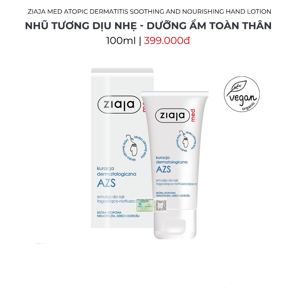Nhũ Tương Dưỡng Ẩm Dịu Nhẹ Ziaja Med Atopic Dermatitis Soothing and Nourishing Hand Lotion 100ml