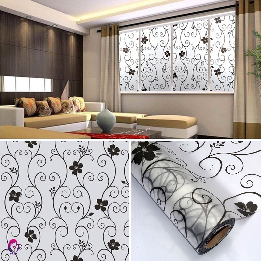 ♦♦ Sweet Frosted Privacy Cover Glass Window Door Black Flower Sticker Film Adhesive Home Decor