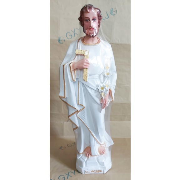 TƯỢNG THÁNH GIUSE 50CM MÀU TRẮNG DÁT VÀNG VIỀN ÁO LẤP LÁNH COMPOSITE  - quà tặng công giáo