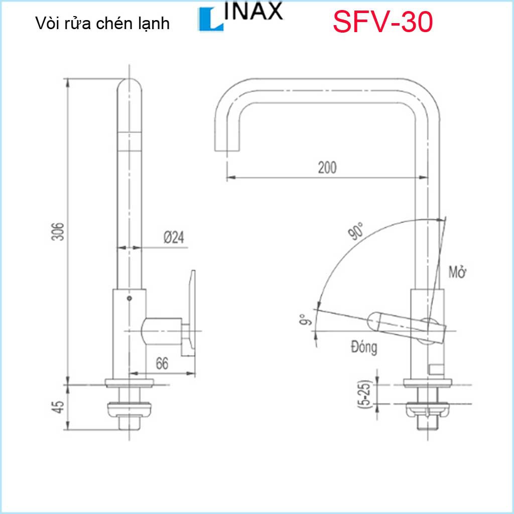 Vòi bếp lạnh , vòi rửa chén lạnh, vòi chậu chén bát Inax chính hãng Inax Nhật Bản SFV-30