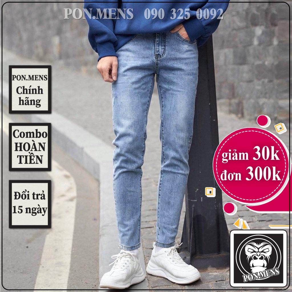 Quần bò nam co giãn 4 chiều cao cấp slimfit xanh nhạt trơn 1225 Pon.mens
