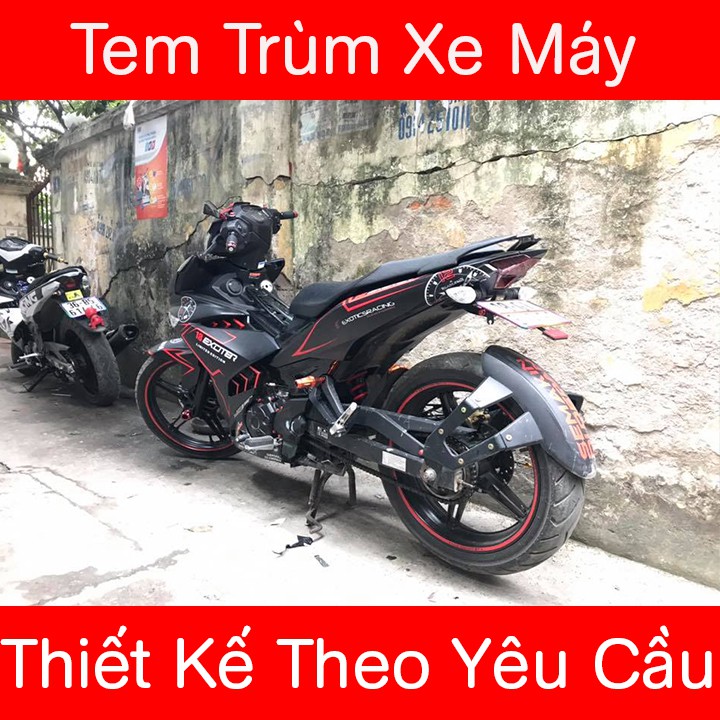 Tem Trùm Xe Exciter 150 Đen Chỉ Đỏ