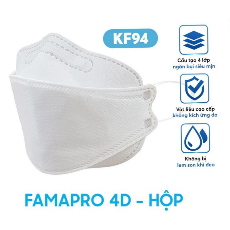 Gói / Hộp 10 Khẩu Trang y tế cao cấp 4D KF94 Famapro / Màu trắng