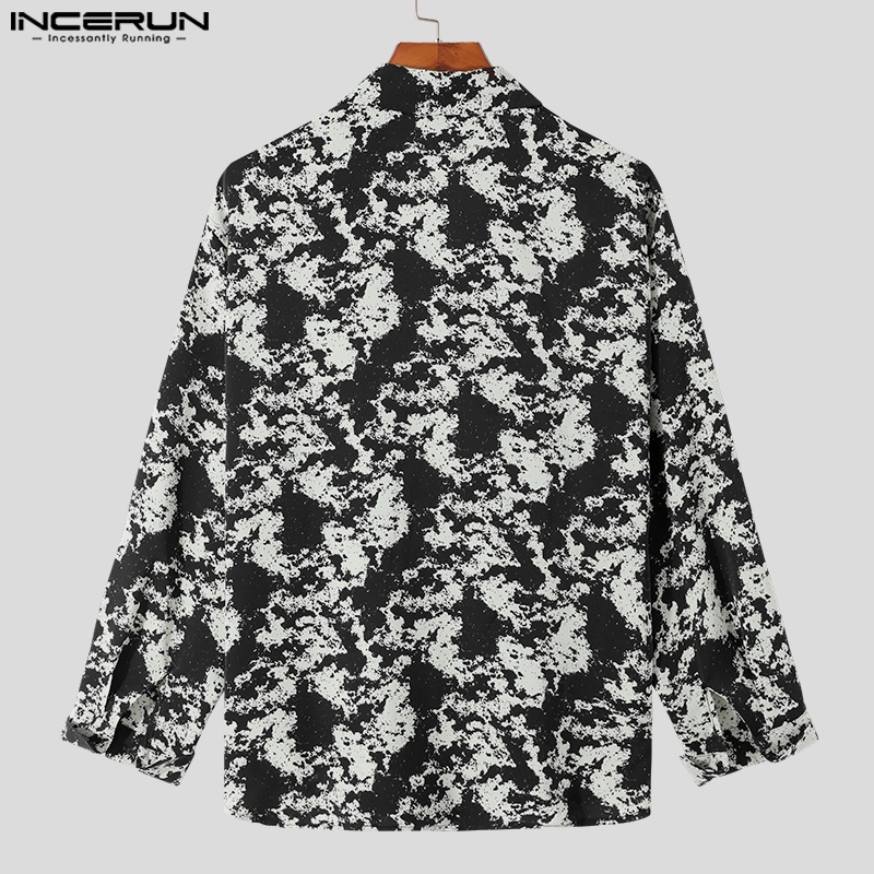 INCERUN Áo Sơ Mi Dài Tay Nhuộm Màu Thời Trang Dự Tiệc Cho Nam