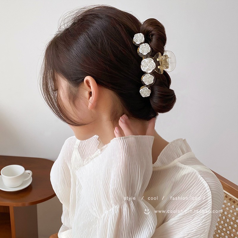 KCC03 kẹp gắp kẹp càng cua kẹp 5 răng hoa hồng trắng sang trọng đẹp