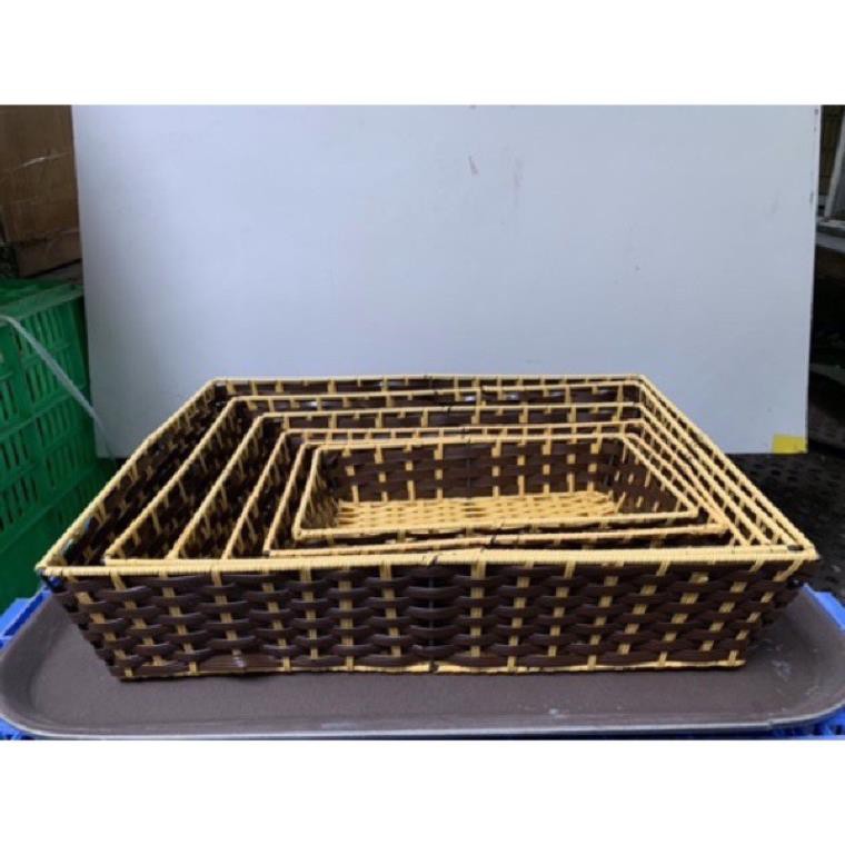Khay Chữ Nhật Nhựa Giả Mây Đựng Hoa Quả Bánh Kẹo Đồ