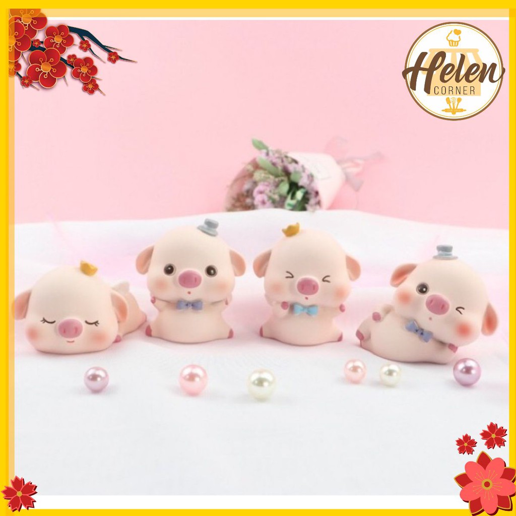 Bộ heo con ủn ỉn 4 mẫu bằng sứ trang trí bánh kem, sinh nhật