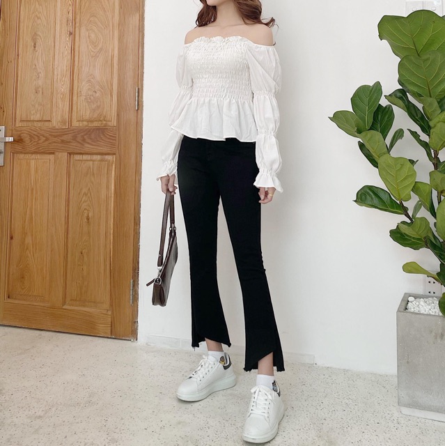 Quần loe ngố đen xéo lai